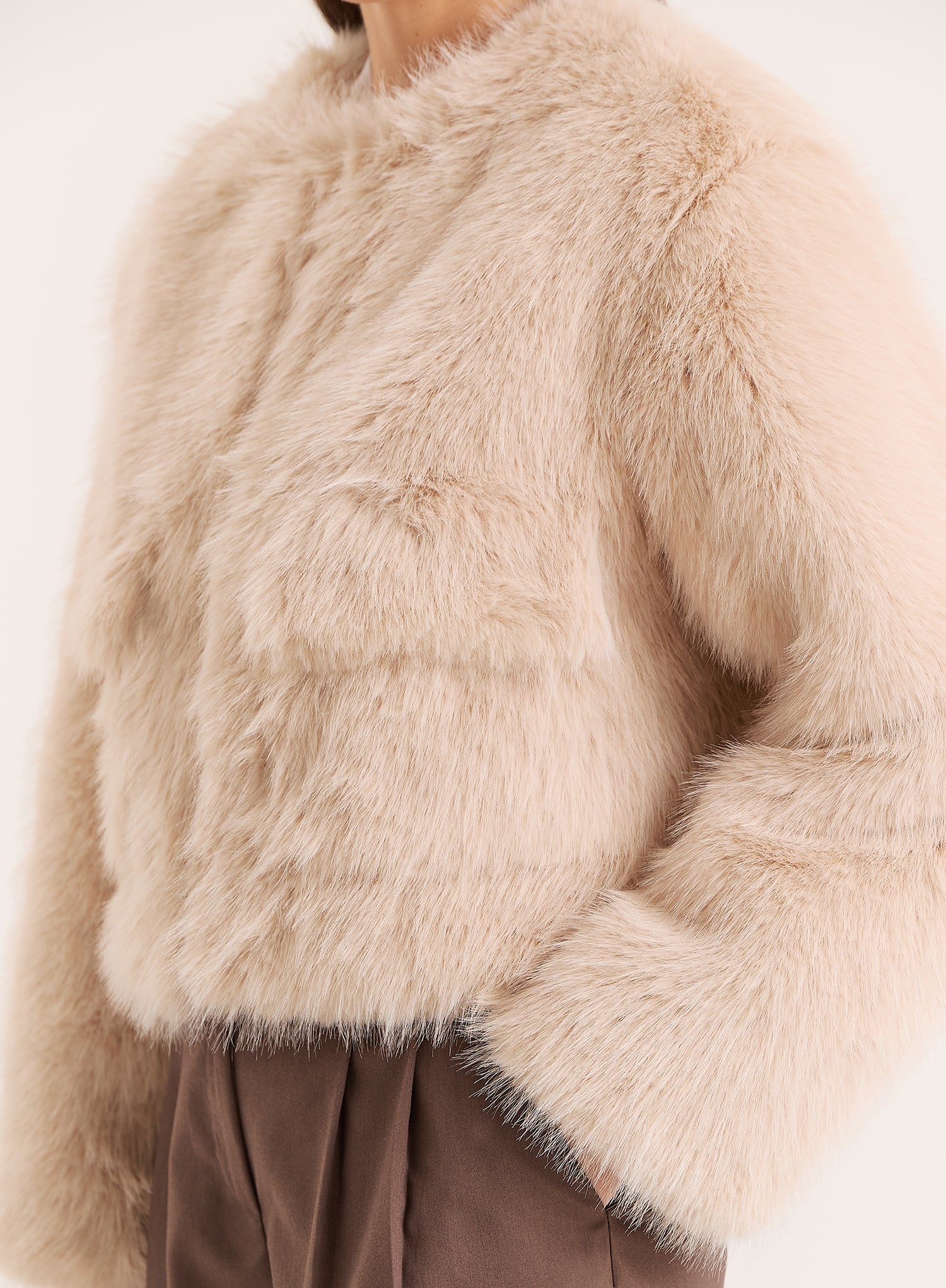 Beige Faux Fur Cropped Jacket